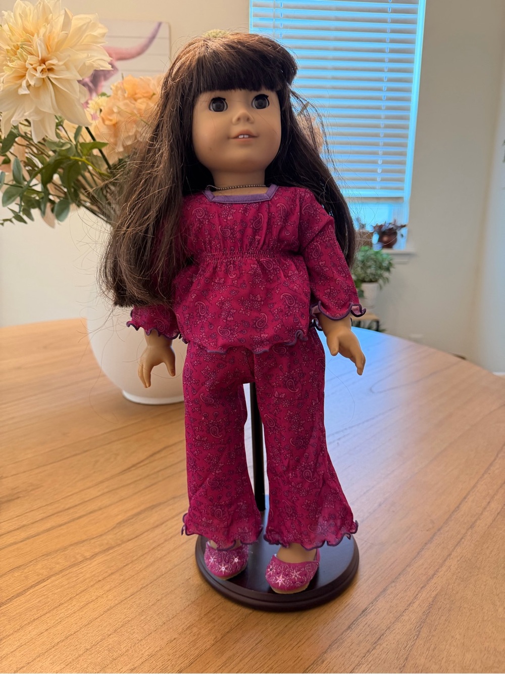 American Girl Doll with - Magenta Paisley Pajama Set